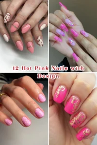 12 Hot Pink Nails with Design