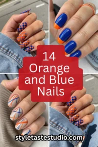14 Orange and Blue Nails